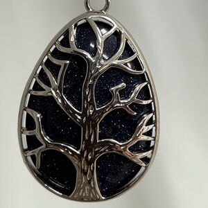 Silver Tree of Life dark purple sparkling Agate Pendant